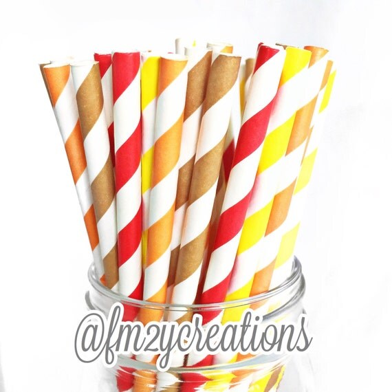 Fall Paper Straws: Orange, Yellow, Brown, Red Paper Straws, 50 Striped Paper Straws, Thanksgiving, Fall Harvest, Fall Party, Fall Wedding Il_570xn