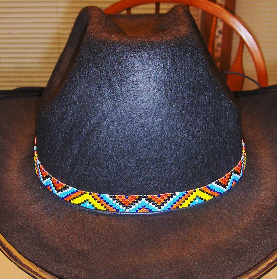 Items similar to Beaded Hat Band With Leather Ends And Silver Tone