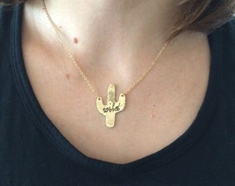 Cactus necklace, wild, personalized jewelry, metal stamped necklace, wild and free