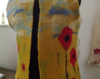 Hand Felted Waistcoat, Gilet with Poppy Design size Small/Petite