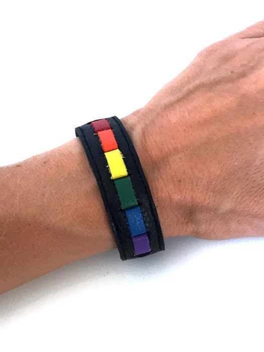 Rainbow leather bracelet cuff flag lgbt lesbian gay pride