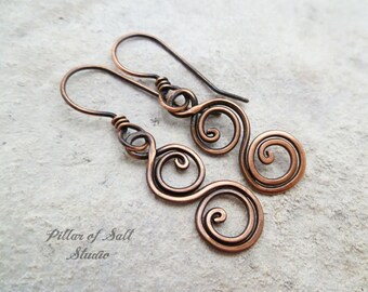 Solid copper earrings / Wire wrapped earrings / wire wrapped jewelry handmade / wire jewelry / copper jewelry / earthy / spiral earrings