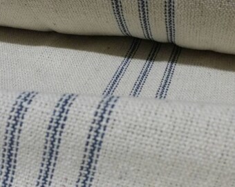 SALE French Grain Sack Fabric By The Yard - Farmhouse Cream Fabric - Blue 9 Stripe - 54" Wide - Upholstery Fabric - WAS 14.99