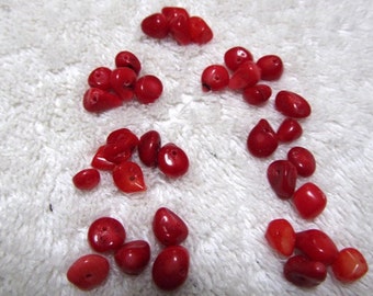 Coral buds, red, cherry red, small size, lot of 34, loose beads, 8 mm across, bead supply, jewelry making, necklace, bracelet, earrings