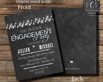 Printable Engagement Invitation, Engagement Invitations, Bling Party invitations,Diamond Invitation, Rhinestone Invitation, Glam invite