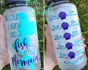 Mermaid Motivational/Accountability water bottle. Mint/Purple/Teal