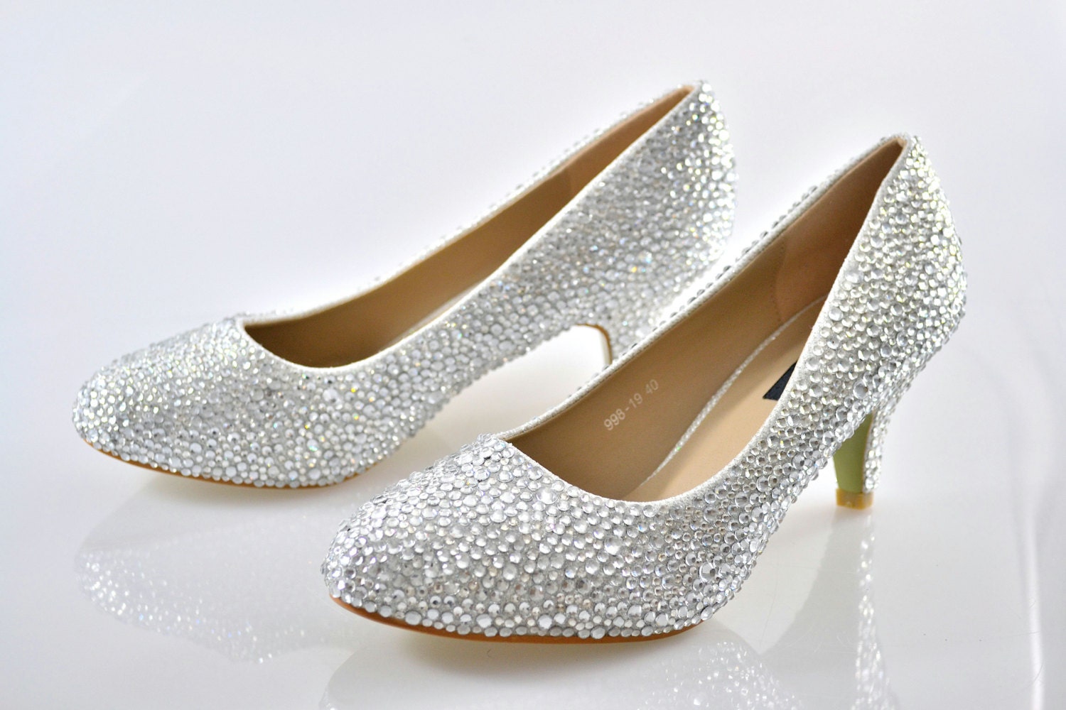 Swarovski Crystal Glitter Silver Custom Bridal Low kitten Heel