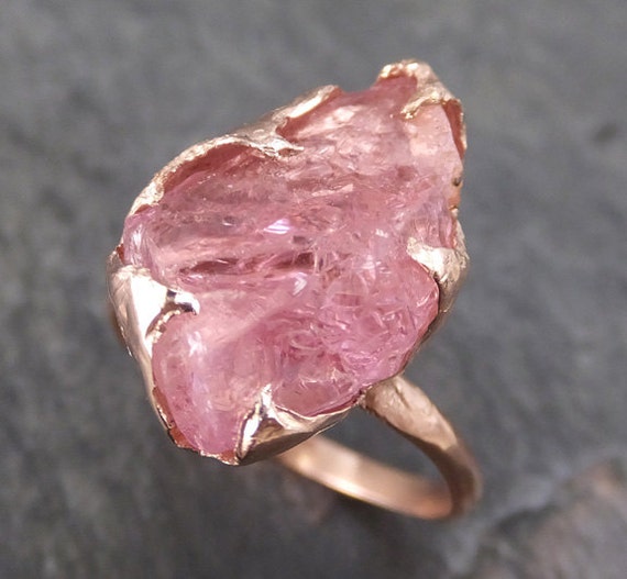 Raw Rough Pink Topaz Rose Gold Ring One Of a Kind Gemstone