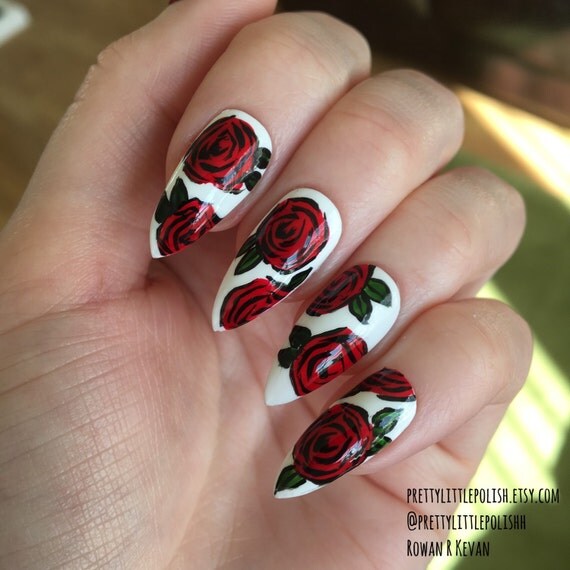 Rose stiletto nails Nail designs Nail art by prettylittlepolish