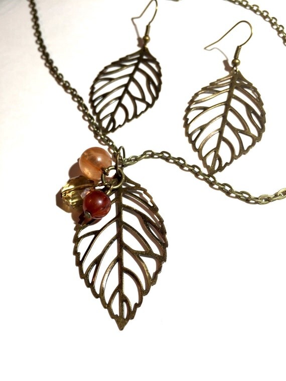 Leaf necklace set leaf leaf jewelry fall jewelry
