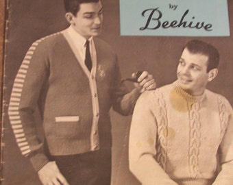 Handknits for MEN Vintage 50's KNITTING Patterns Booklet, BEEHIVE Patons, 29 pages (#705)