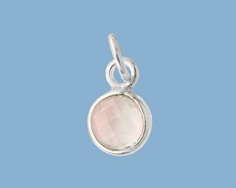1ea. Tiny 6mm Rose Quartz Bezel Pendant. Sterling Silver with 5mm Jump Ring Birthstone