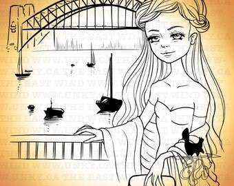 Digital stamp- Aurora 'Harbour bridge' - 300dpi JPG/PNG files -MAC0241