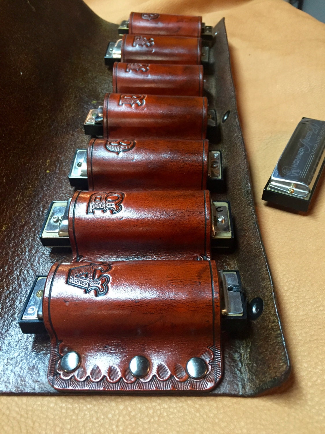 Customize your 7 slot Leather Harmonica Case