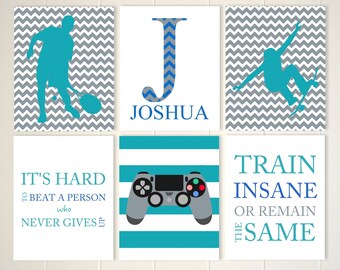 Boys wall art, skateboard art, tennis boy wall art, video game wall art, boys inspirational art, boys monogram, set of 6