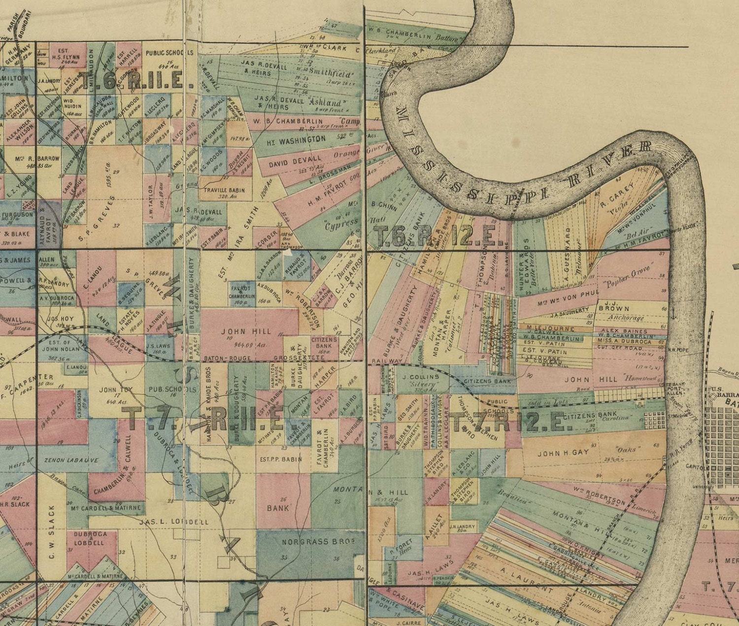 Iberville Parish Louisiana 1863 County Wall Map with by Oldmap