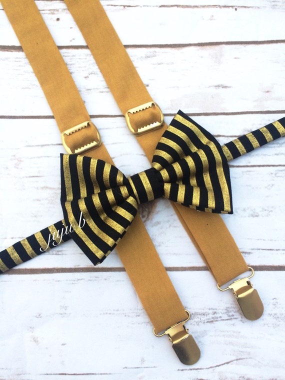 Black and Gold Suspenders and Bow Tie Bow Tie by jujuBboutique