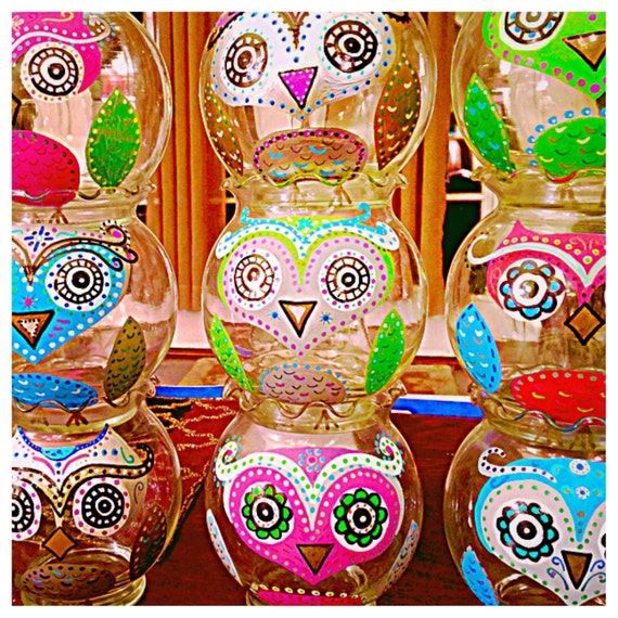 Items similar to cute owl fluted glass ivy bowl home/office decor