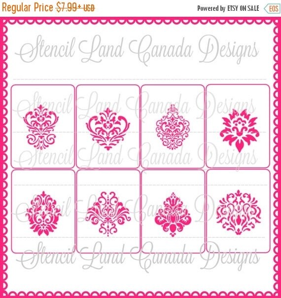 DISCOUNTED Damask Cookie cupcake stencils set of 8 by Stenciland