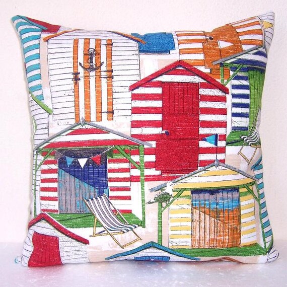 18x18 Outdoor Pillow Cover Red Beach Cabanas Pillow Beach