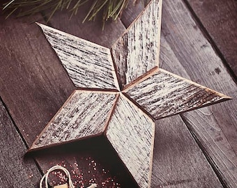 White Star Christmas Tree Topper Decoration- 10 inch star tree topper made from white reclaimed wood