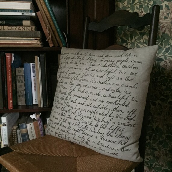Handwritten Country French Pillow Cover with Journal Writing
