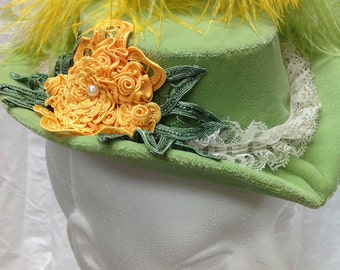 Small Victorian Riding Hat - Apple Green Velvet Sweetheart Steampunk Fascinator OOAK