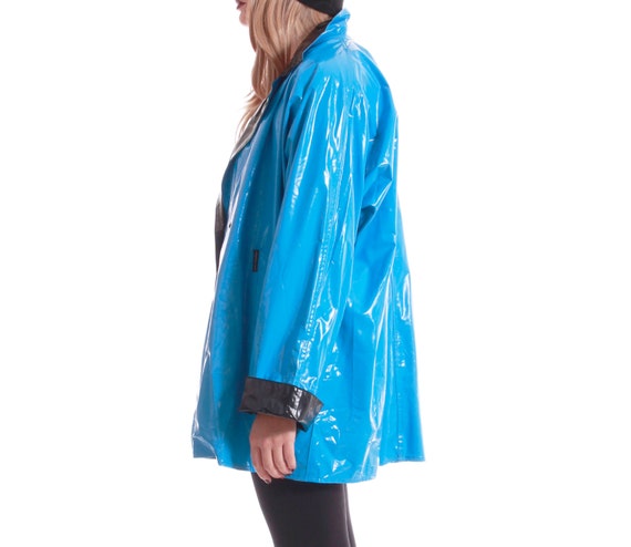 PVC Members Only Raincoat Bright Blue Black Plastic Rain