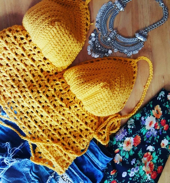 Crochet Bralette Yellow Crop Topbohocrochet Halter