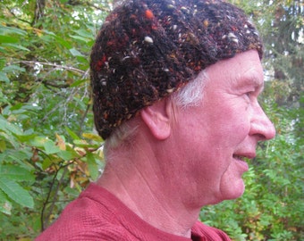 Hat. Mens Handspun Beanie Hat. Pure Wool. Hand dyed. Handknit.
