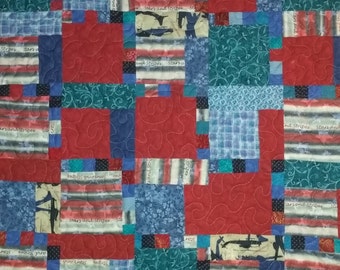American patriotic red and blue scrap quilt