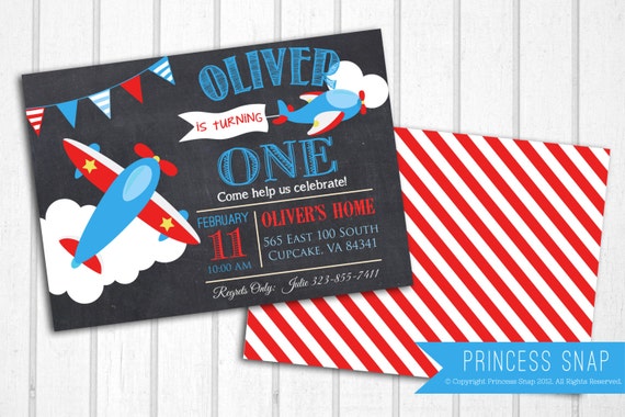 Airplane Invitation Pilot Birthday Party Invitation Digital