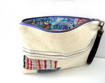 ANTIQUE GRAIN SACK Pouch Clutch Purse Grunge Wristlet #733