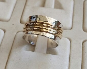 Silver and Gold Spinners Ring ,Wedding Spinner Band ,Sterling Silver 925 Ring , 14K Yellow Gold Spinners Band, Handmade Ring, Bridel Ring