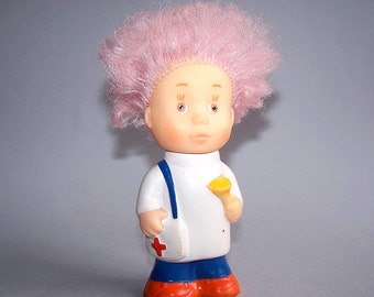 Vintage Soviet Toy Doll Doctor USSR the 1980s Rubber Toy with hair. Child's Room Decor