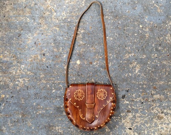 Little leather satchel // boho leather purse // mini leather bag // hippie leather vintage bag // 70s hippie leather bag