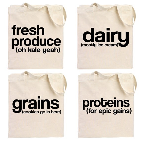 Funny Reusable Canvas Grocery Bags by AndersAttic on Etsy