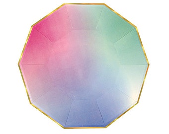 Ombre Watercolor Party Plates (Pack of 8) - Meri Meri Toot Sweet Dinner Plates | Unicorn | Pastel | Rainbow Party
