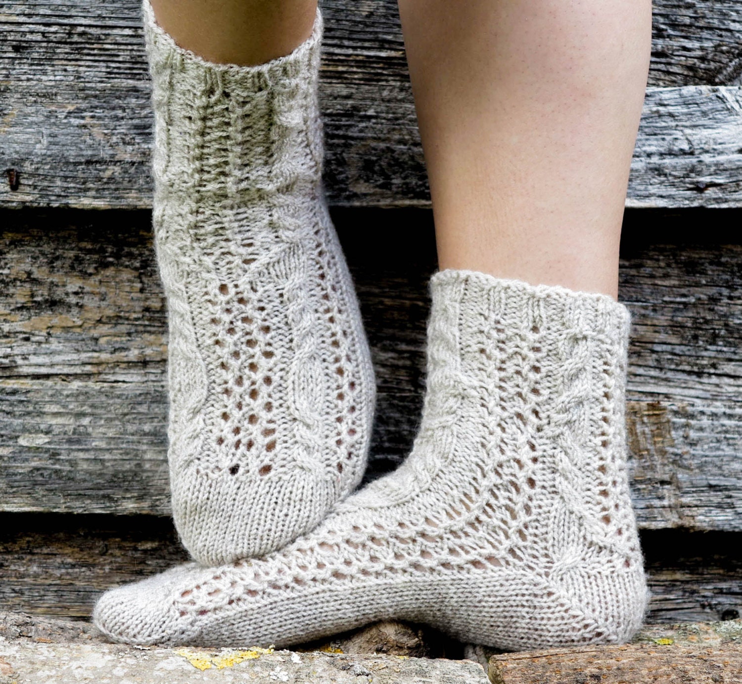 Hand knit socks. Gray hand knitted lace socks. Knitted socks.