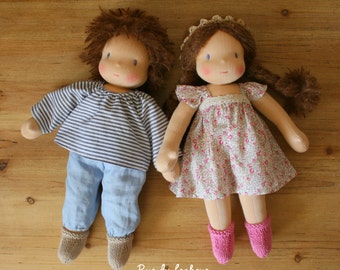 Custom dolls boy and girl - Waldorf doll - brother and sister - Dolls with blonde, brown or red hair - Rag doll - Textile doll - Twin dolls