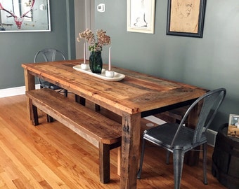 Reclaimed Wood Farmhouse Dining Table - Textured Finish