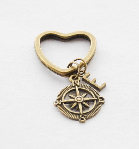 Travel Keychain Travel Gift Steampunk Compass Keychain Brass