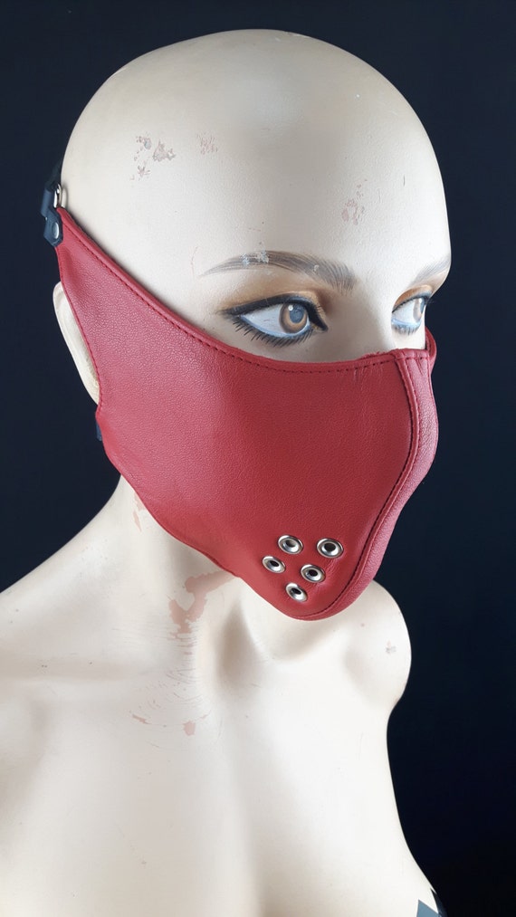 Mask Red Leather Burner Mask Burning Man Goth Mask Cyber Punk