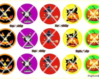 Super Cute 1" Halloween bottle cap images BCI pumpkin witch