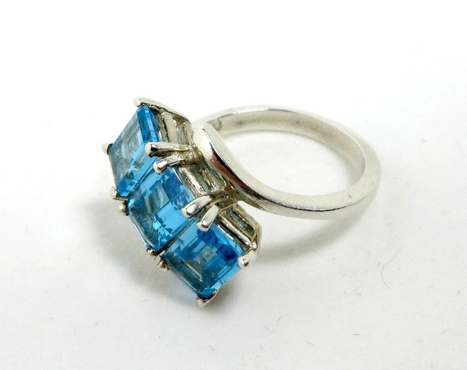 Blue Topaz Multistone Ring, Vintage Sterling Silver Blue Gemstone Ring, Size 6