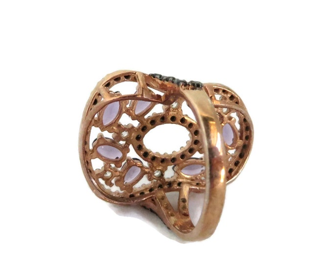 Amethyst, Sapphire, Topaz Ring, Vintage 14K Rose Gold over Sterling Silver Ring, Size 6