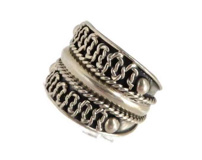 Vintage Mexican Silver Ring, Cigar Band Ring, Size 8