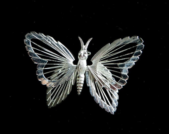 Monet Butterfly Brooch, Vintage Silver Tone Insect Pin, Birthday Gift, Christmas Gift