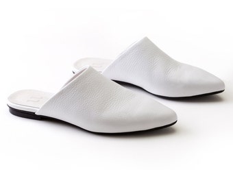 30% off Summer Sale, White Slides Sandals, Mules Shoes, Wedding Flats, Flat pointy shoes, Slides, Moroccan Flats, Leather flats