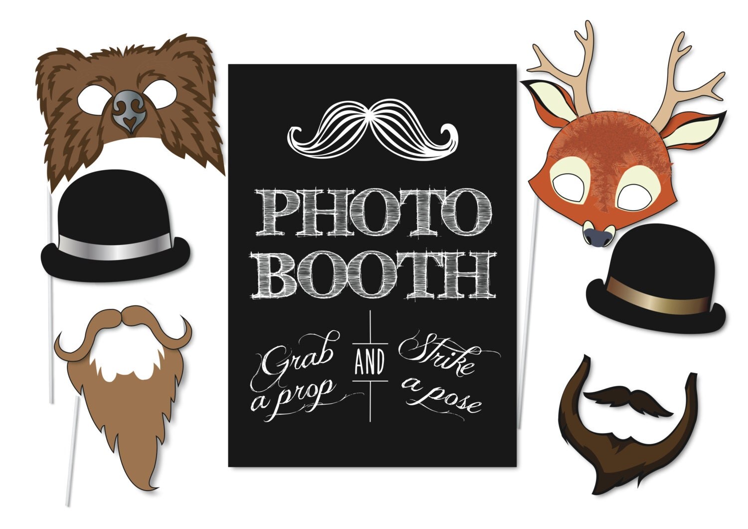 Woodland forest Party Photo booth Props Set 22 Piece